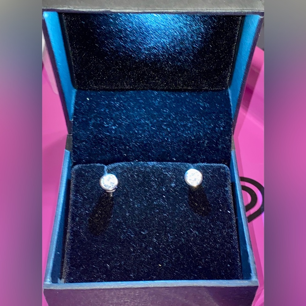 SOLID PLATINUM PT950 CZ 1 CARAT SCREW BACK EARRINGS LIGHTED BOX VALENTINES $1000